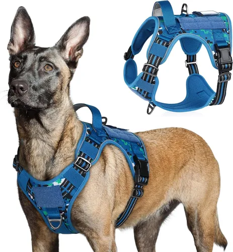 Vista 52 de rabbitgoo Arnés táctico para perros pequeños, chaleco de servicio militar sin tirones con asa y Molle, de fácil control para entrenar y caminar