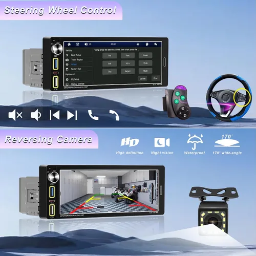 Vista 5 de Radio estéreo para automóvil DIN simple de 6.9 pulgadas con Apple CarPlay inalámbrico, Bluetooth para automóvil 5.2, Android Auto, pantalla IPS 1280