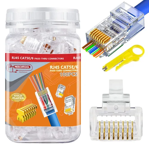 Vista 7 de Conectores de paso RJ45 Cat5 Cat6 8P8C Ehternet Enchufe de extremo modular (50 piezas)