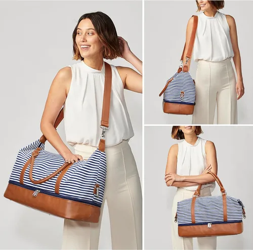 Vista 7 de S-ZONE - Bolso de mano de lona para mujer con correa de cuero sintética