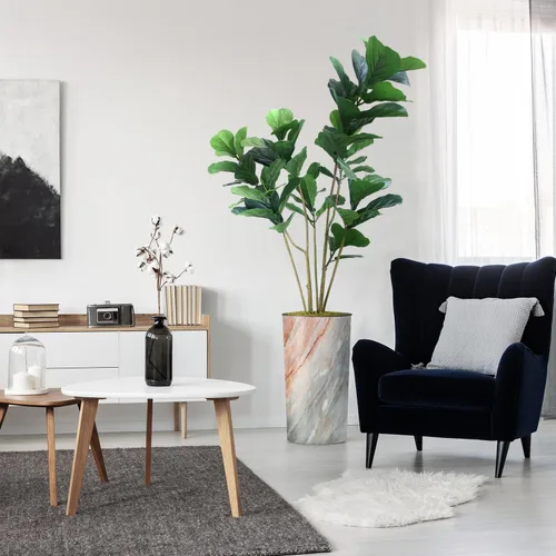 Vista 7 de Árbol artificial en macetero con efecto de granito moderno, ave del paraíso artificial de seda para decoración del hogar en interiores y exteriores