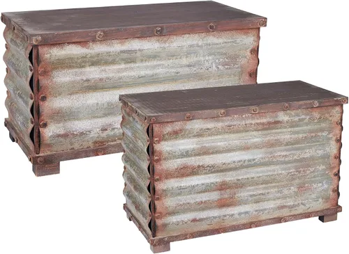 Vista 9 de Household Essentials Baúl decorativo de estilo victoriano, acabado en madera envejecida y acentos metálicos, con tapa completamente abierta y asas