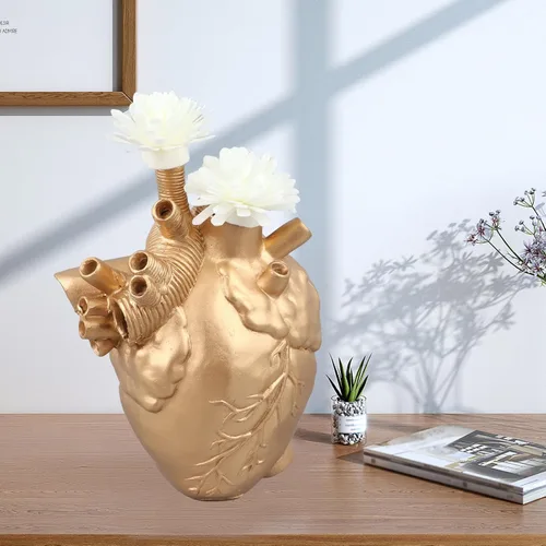 Vista 4 de Yosoo Florero de corazón, florero anatómico decorativo para decoración del hogar (dorado)