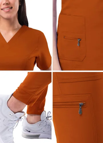 Vista 5 de Adar Pro Flawless Plus - Conjunto de uniforme médico para mujer, parte superior con cuello en V y pantalones deportivos