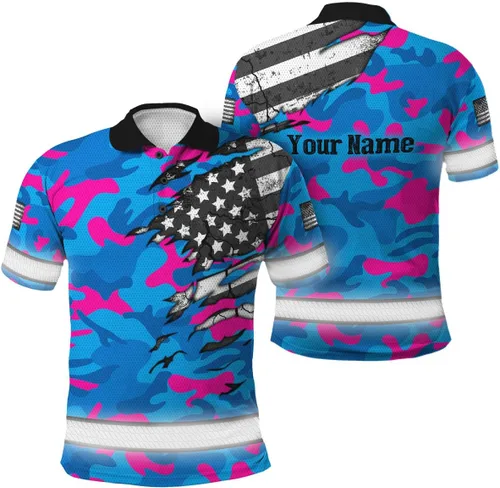 Vista 16 de Polo reflectante con bandera de camuflaje de alta visibilidad para hombres y mujeres, polo de seguridad para trabajo, patriótico