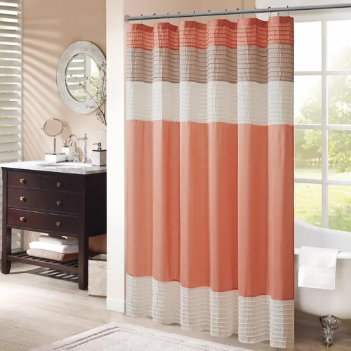 Vista 9 de Madison Park Amherst - Cortina de ducha para baño, 72 x 72 pulgadas, seda sintética, color aguamarina Clásico moderno, brillo ligero, a rayas