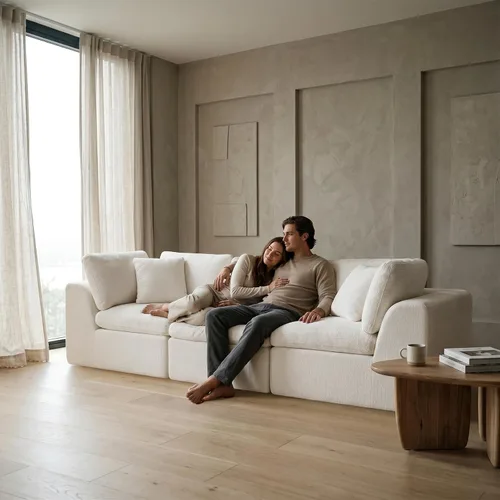 Vista 7 de Sofás de nube beige para sala de estar, sofá deshuesado de 3 plazas, sofá modular seccional, no requiere montaje, tapizado de chenilla, moderno