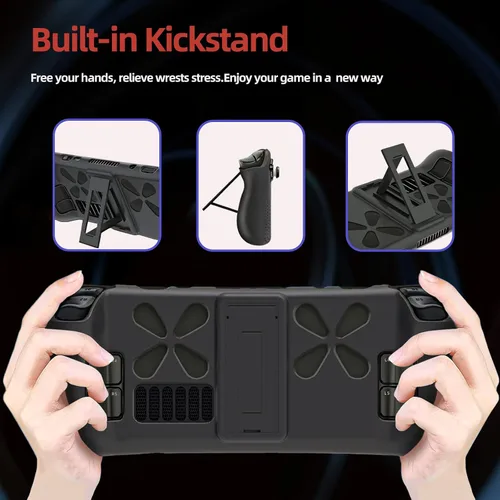 Vista 6 de OFFCURVE Kickstand Protective Case for Steam Deck, Silicone Cover with Screen Protector & Thumb Grips & Touchpad Protect Skin for Steam Deck Console
