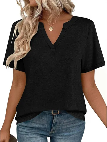 Vista 33 de Zeagoo Camisetas de manga corta con cuello en V para mujer, bonitas, elegantes, casuales, para negocios, trabajo, blusa