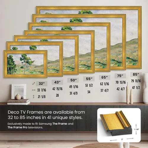 Vista 6 de Marco de TV Premiere Deco con Chip de Color Dorado Antiguo de 3" (32", 43", 50", 55", 65", 75", 85") Compatible SOLO con Televisores Samsung The