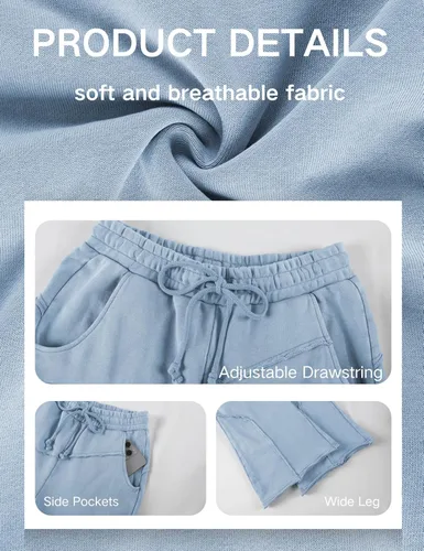 Vista 5 de Athlisan Pantalones deportivos casuales de pierna ancha para mujer, cintura alta, lavado ácido, pantalones palazzo con bolsillos
