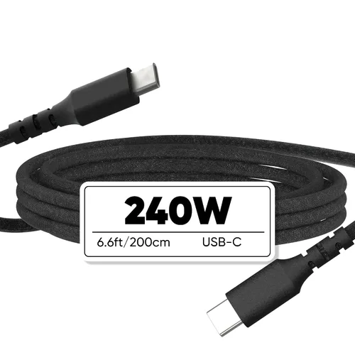 Vista 7 de Cable USB C de 240 W, cable USB C a USB C de 1.6 pies, cable de nailon trenzado de alta elasticidad tipo C 5A, cable de carga rápida compatible