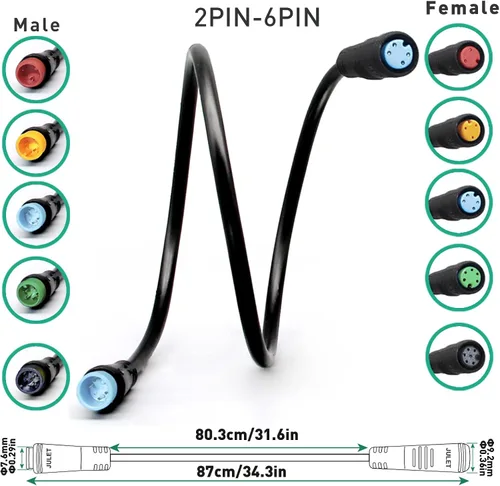 Vista 3 de Cable de extensión Ebike de 2/3/4/5/6 pines, enchufe impermeable hembra a macho para bicicleta eléctrica, motocicleta de transmisión media, kit