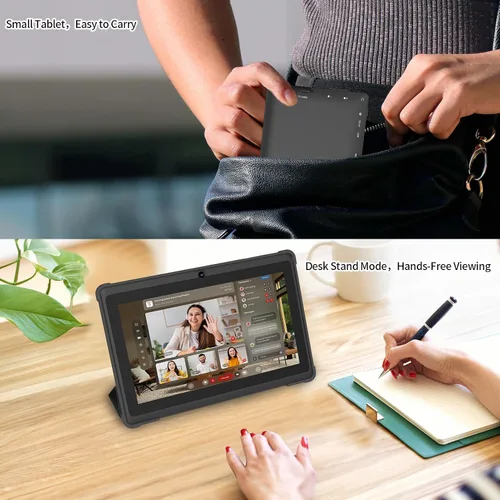 Vista 8 de Tablet de 7 pulgadas con funda, tabletas Android 15 de cinco núcleos, 8GB RAM 32GB ROM expansión de 512GB, pantalla IPS HD de 1024 x 600, 3500mAh