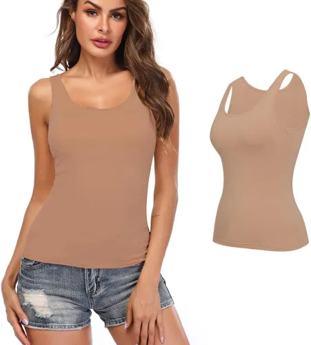 Vista 8 de Camisolas para mujer con brasier integrado, camiseta básica de yoga, camiseta sin mangas acolchada (S-3XL)