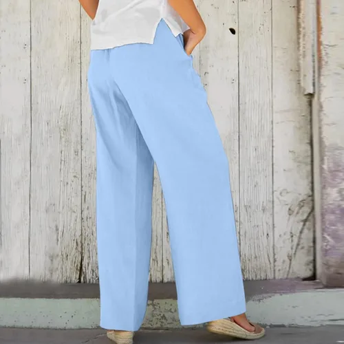 Vista 3 de Womens Soft Solid Color Loose Pockets Outdoor Pants Long Elastic Trousers Womens Work Pants Office Casual Curvy