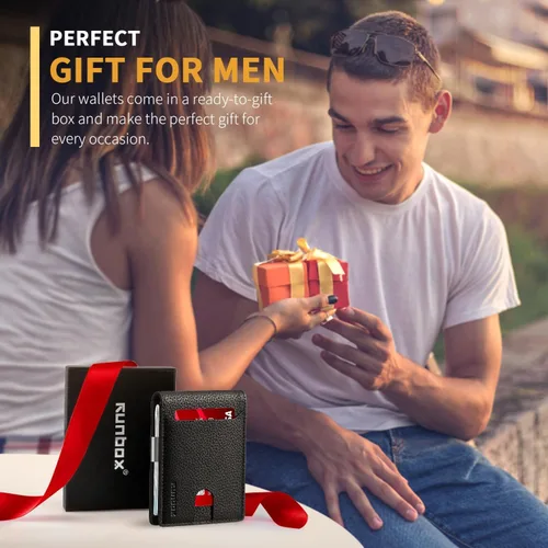 Vista 47 de RUNBOX - Carteras delgadas para hombre, cartera de piel con pinza para el dinero, cartera de bolsillo frontal con bloqueo RFID, tarjetero