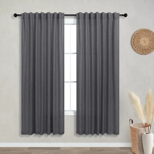 Vista 73 de Cortinas rústicas color beige tostado de 42 x 84 pulgadas de largo para sala de estar, juego de 2 paneles transparentes de lino natural, imitación