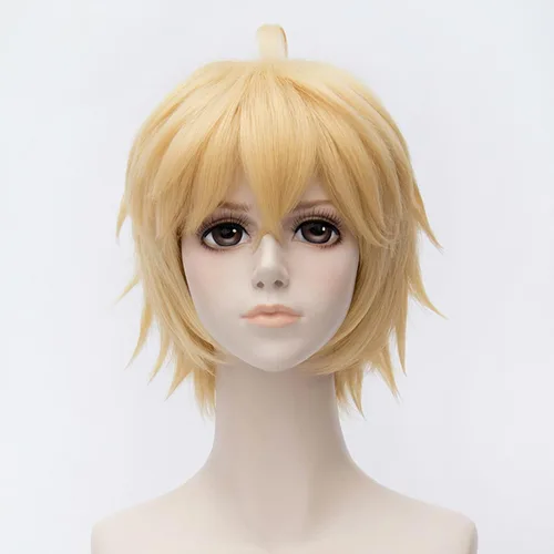 Vista 32 de Peluca corta de pelo sintético para hombre, color naranja