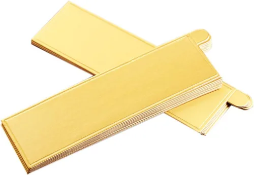 Vista 5 de 100 mini tablas para tartas de 5.12 x 1.57 pulgadas, juego de cartón rectangular dorado de barra larga, base para cupcakes, bandeja para exhibidores