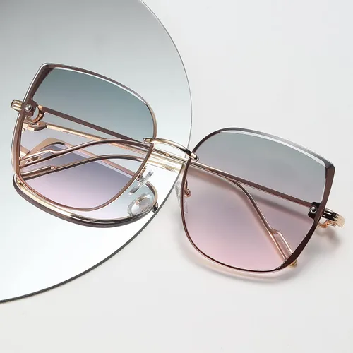 Vista 2 de Bevi Gafas de sol vintage sin montura de metal con protección UV 400, gafas de moda para mujer