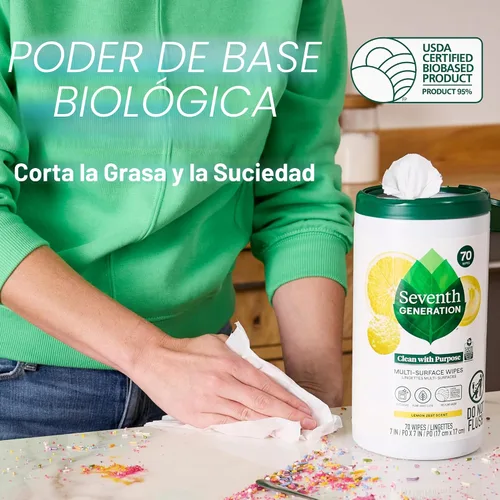 Vista 3 de Seventh Generation Toallitas desinfectantes para múltiples superficies, aroma cítrico de citronela, 70 toallitas