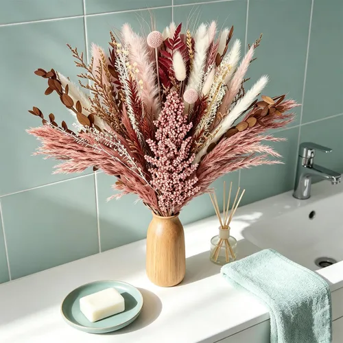 Vista 6 de Decoración de Hierba de Pampa, Ramo de Flores Secas de Otoño - Lavanda, Colas de Conejo, Eucalipto y Flores Preservadas para Jarrones - Arreglos