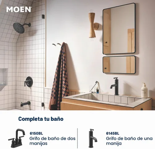 Vista 6 de Moen Gibson Negro Mate Eco-Performance Moderno Acabado de Ducha con Cabezal de Ducha de Baño y Manija de Palanca, Requiere Válvula Posi-Temp