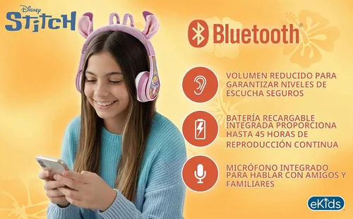 Vista 2 de Disney Stitch Angel - Auriculares Bluetooth para niños, auriculares inalámbricos