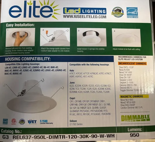 Vista 2 de Elite Lighting REL637950LDIMT - Módulo de iluminación LED de retroajuste, 120V, 3000K, blanco