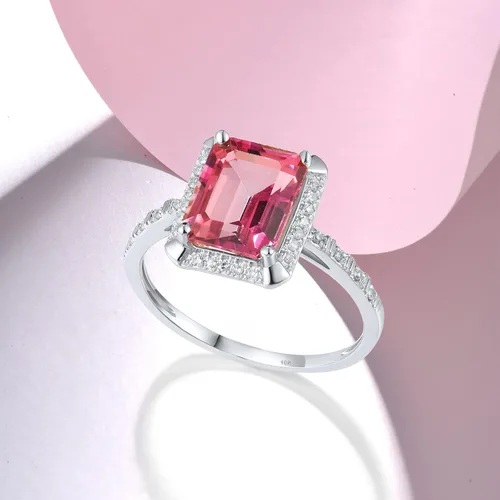 Vista 3 de Santuzza Anillo de oro macizo de 10 quilates con piedras preciosas solitarias para mujer