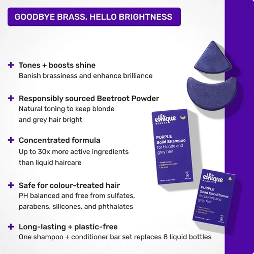 Vista 2 de Ethique Barra de champú morado para tonificar el cabello cobrizo, sin plástico, sin crueldad, vegano, 3.88 onzas, anteriormente Tone It Down