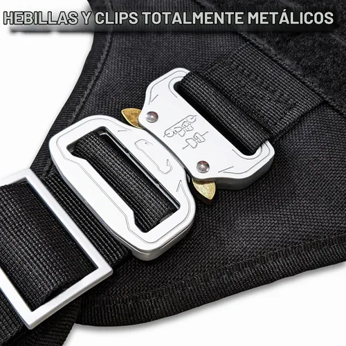 Vista 3 de Arnés táctico para perro con 4 hebillas de metal. Chaleco táctico para perro sin tirones con asa, arnés resistente para perros pequeños, chaleco