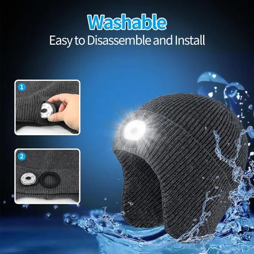 Vista 18 de Gorro Bluetooth con auriculares ligeros e inalámbricos, micrófono integrado y altavoces estéreo mejorados con música