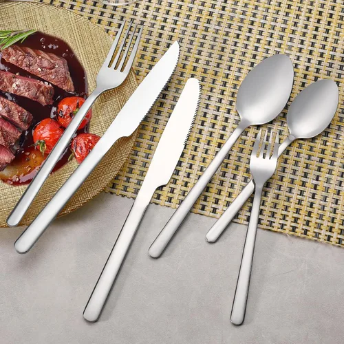 Vista 5 de Juego de cubiertos de 24 piezas con cuchillos para carne, juego de cubiertos de acero inoxidable para 4, juego de cubiertos de grado alimenticio