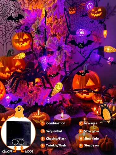 Vista 2 de 50 luces LED C6 solares de Halloween al aire libre 16FT cadena de luces