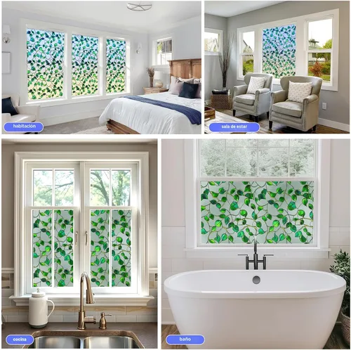 Vista 8 de SOMWISE Película de privacidad para ventana con herramientas, privacidad diurna y nocturna, decoración de vitrales de adherencia estática, tinte
