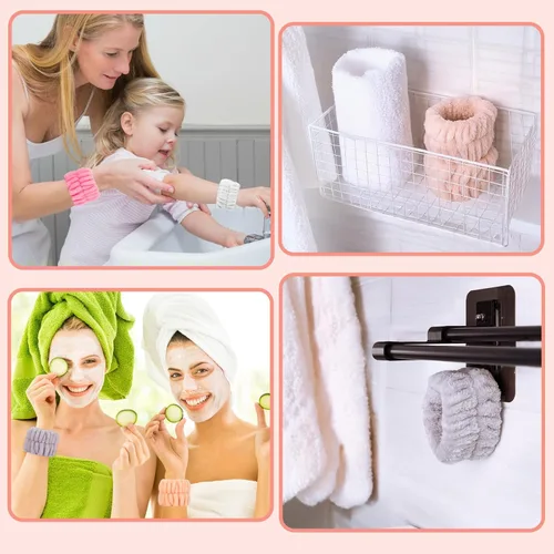 Vista 6 de Crosize 8 piezas de bandas de muñeca de microfibra para spa para lavado facial de mujeres, bandas de muñeca absorbentes para lavado facial