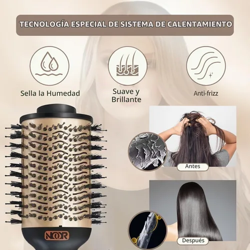 Vista 2 de NOOR Cepillo secador de pelo caliente 4 en 1, control de encrespamiento, cepillo secador de pelo, cepillo secador de pelo, cepillo para secar