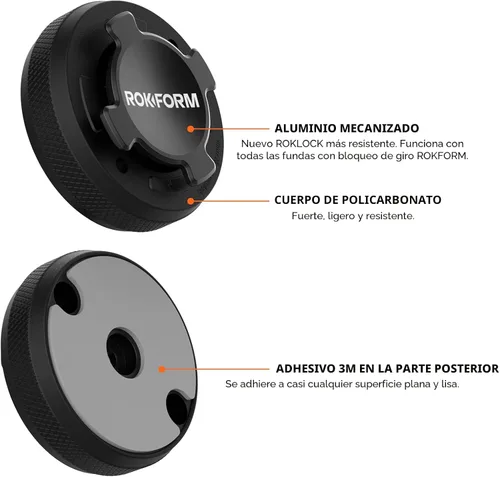 Vista 2 de Rokform - Soporte para teléfono con carcasa, soporte de salpicadero de aluminio seguro para coche y camión, se adhiere a cualquier superficie plana