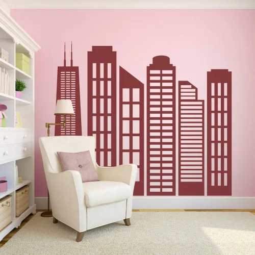 Vista 10 de City skyline pared decoración recámara – pared vinilo calcomanía decorativo para pared Home D ¡§ cor Blanco
