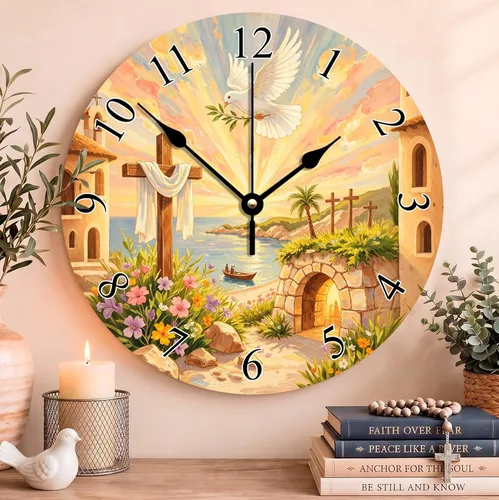 Vista 65 de Reloj de pared con versículo bíblico, con cita religiosa, reloj de madera, texto inspirador cristiano, reloj de madera rústico personalizado