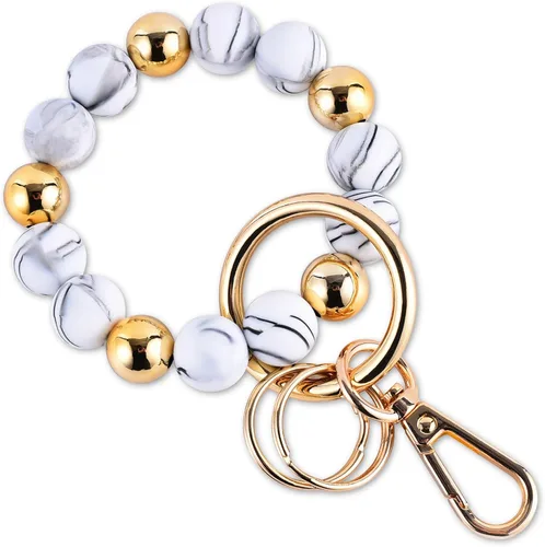 Vista 18 de Junyuerly Pulsera Llavero de Silicona con Cuentas para Mujeres, Brazalete Elástico con Anillo de Llaves Cuenta azul