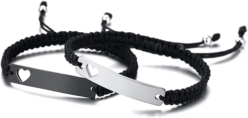 Vista 6 de XUANPAI Personalized Handmade Braided Bracelet with Hollow Heart Symbol Adjustable Rope Woven Bangle for Couple