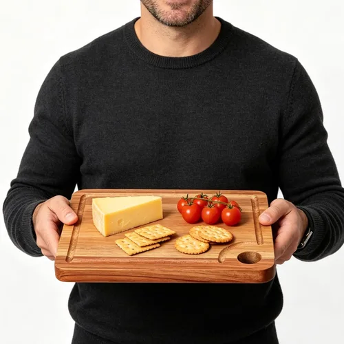Vista 7 de Tablas de cortar pequeñas de madera de acacia para cocina con colgante