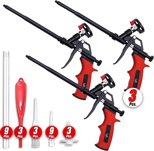 Vista 10 de Luft - Pistola de espuma expandible profesional (1 pistola aislante + 9 extensores), aplicador aislante de poliuretano, pistola de espuma