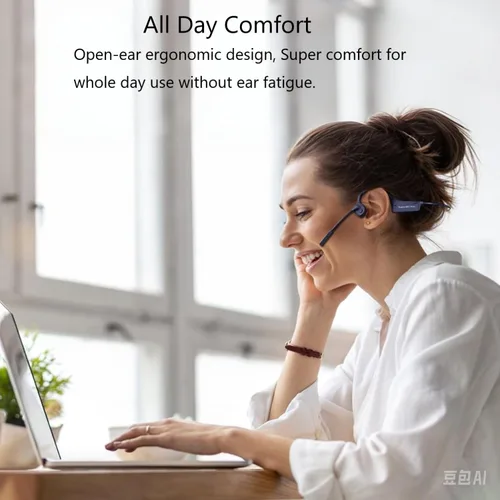 Vista 5 de Auriculares Bluetooth de conducción ósea con micrófono ENC Boom Mic Auriculares inalámbricos para computadora con micrófono Cancelación de ruido