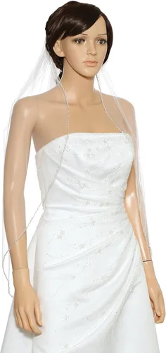 Vista 2 de SAMKY 1T 1 Tier Pearls Bugle Beaded Bridal Wedding Veil