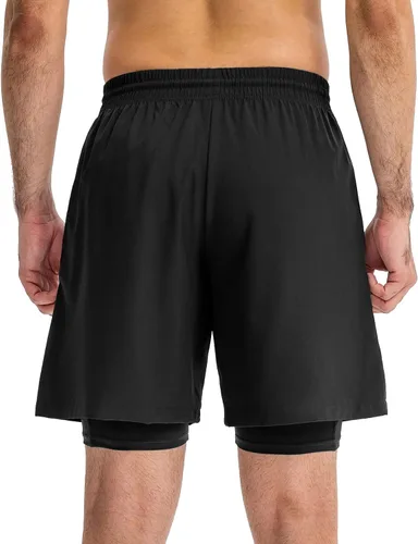 Vista 5 de Lixada Mens Running Shorts Quick Dry Breathable Workout Shorts with Inside Phone PocketZipper Side PocketsWaist Pockets