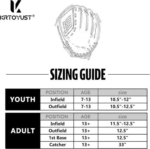 Vista 6 de KRTOYUST® Guante de béisbol Manoplas de cuero compuesto de alto rendimiento para adultos y jóvenes Manoplas de béisbol y sóftbol